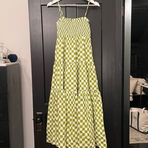 en saison Green and White Checkered Maxi Dress